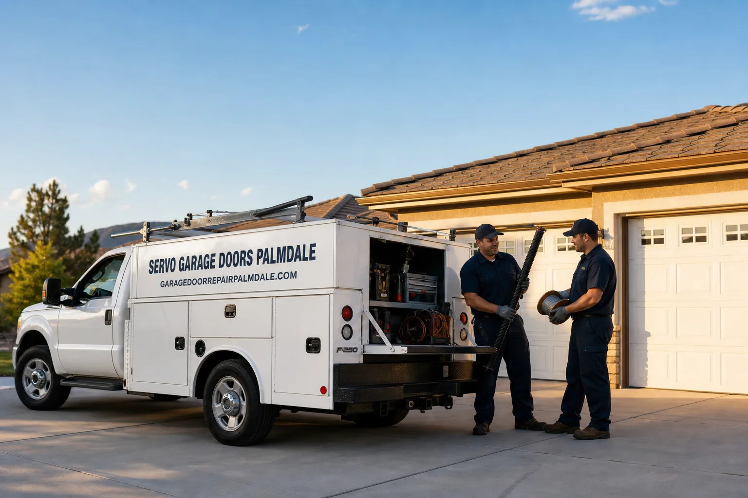 Servo Garage Doors Palmdale garage door service vehicle and crew in Palmdale, CA